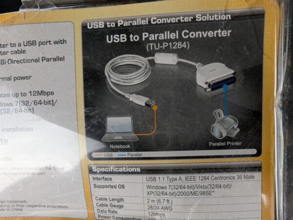 TRENDnet USB To Parallel 1284 Converter Cable New Open Box Windows 7 Compatible