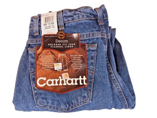 Carhartt B21DST Flannel Lined Denim Jeans Men's Blue Relaxed Fit Straight Leg...
