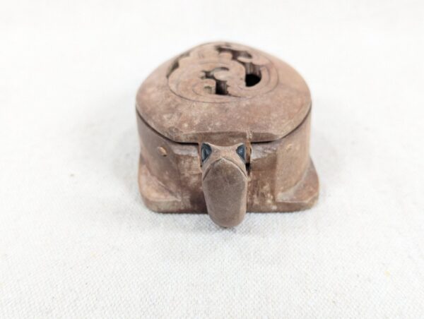Hand-Carved Wooden Turtle Box Hinged Pierced Lid Trinket Holder Mid-Century S...