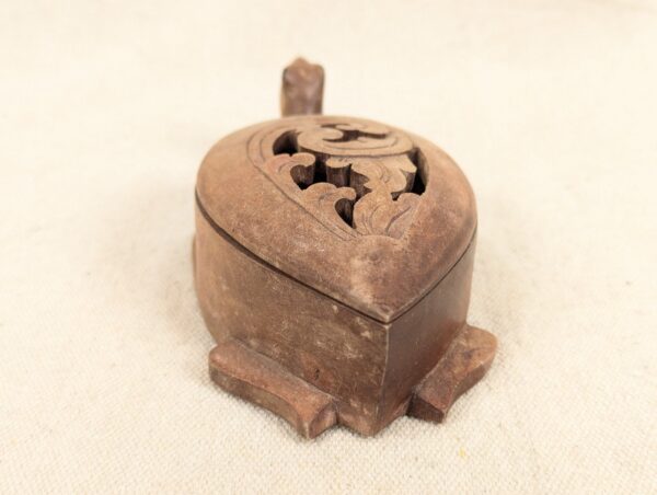 Hand-Carved Wooden Turtle Box Hinged Pierced Lid Trinket Holder Mid-Century S...