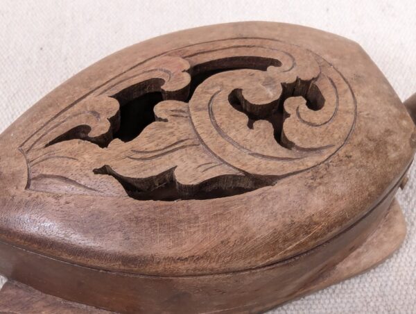Hand-Carved Wooden Turtle Box Hinged Pierced Lid Trinket Holder Mid-Century S...