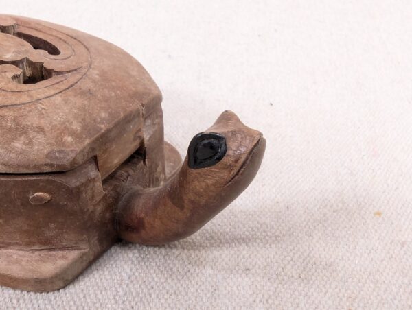 Hand-Carved Wooden Turtle Box Hinged Pierced Lid Trinket Holder Mid-Century S...