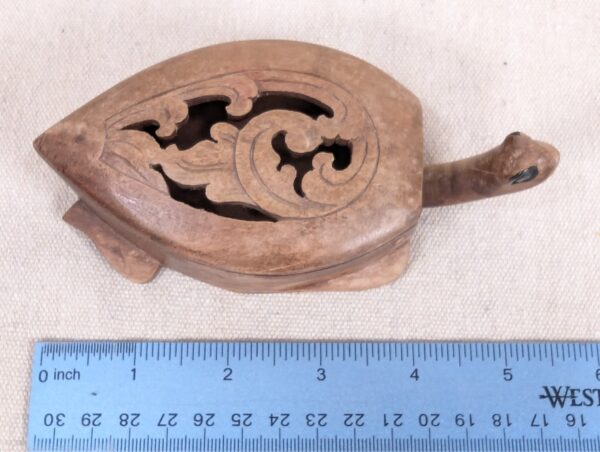 Hand-Carved Wooden Turtle Box Hinged Pierced Lid Trinket Holder Mid-Century S...