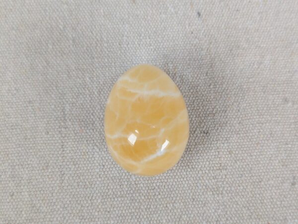 Polished Yellow Calcite Decorative Egg Natural Stone Banded Pattern 2 Inch Tall