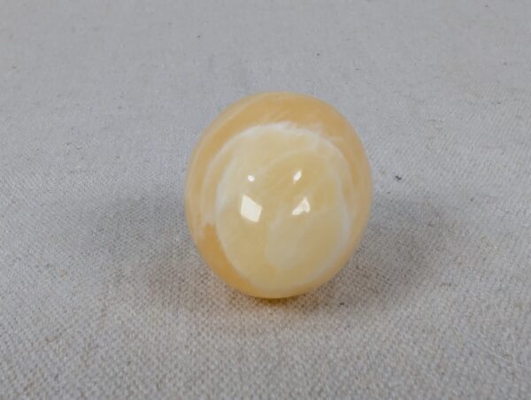 Polished Yellow Calcite Decorative Egg Natural Stone Banded Pattern 2 Inch Tall