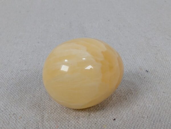 Polished Yellow Calcite Decorative Egg Natural Stone Banded Pattern 2 Inch Tall