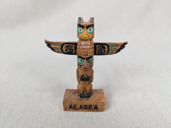 Vintage Alaska Souvenir Totem Pole Figurine Resin Hand Painted 4 Inch Tall Good