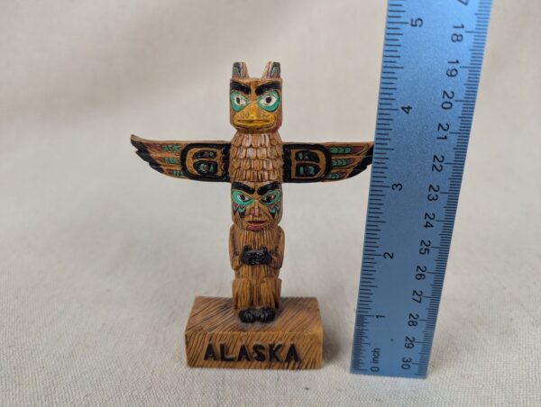 Vintage Alaska Souvenir Totem Pole Figurine Resin Hand Painted 4 Inch Tall Good