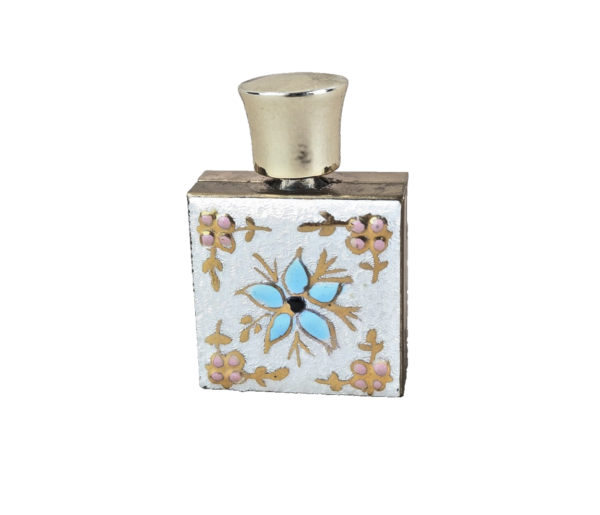 Cloisonne Perfume Bottle Enameled Floral Design Gold-Tone Finish 1960s-80s Era