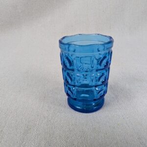 Vintage Cobalt Blue Pressed Glass Juice Tumbler Geometric Block Pattern Pedestal