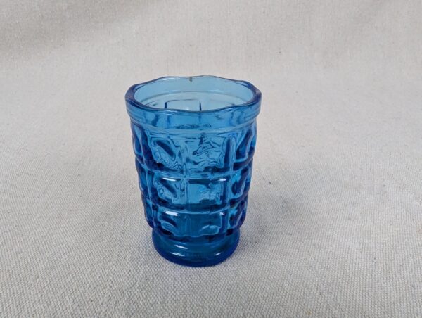 Vintage Cobalt Blue Pressed Glass Juice Tumbler Geometric Block Pattern Pedestal