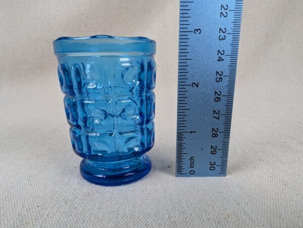 Vintage Cobalt Blue Pressed Glass Juice Tumbler Geometric Block Pattern Pedestal