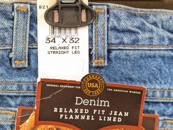 Carhartt B21DST Flannel Lined Denim Jeans Men's Blue Relaxed Fit Straight Leg...