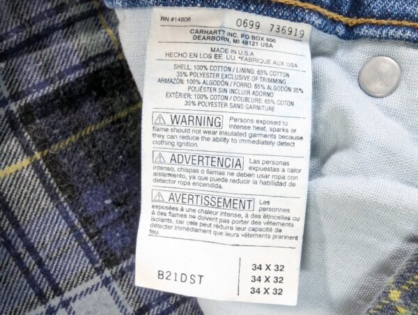 Carhartt B21DST Flannel Lined Denim Jeans Men's Blue Relaxed Fit Straight Leg...