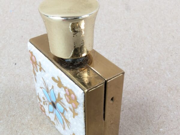 Cloisonne Perfume Bottle Enameled Floral Design Gold-Tone Finish 1960s-80s Era