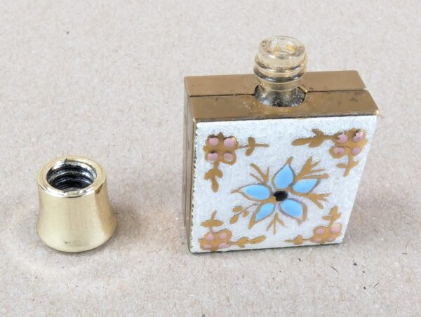 Cloisonne Perfume Bottle Enameled Floral Design Gold-Tone Finish 1960s-80s Era