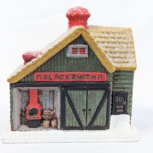 Christmas Village Blacksmith Shop Hand Painted Figurine Frosted Snow Decor 5in