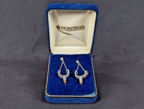 Montana Silversmiths Drop Earrings Western Spur Design Two-Tone Silver Gold Tone
