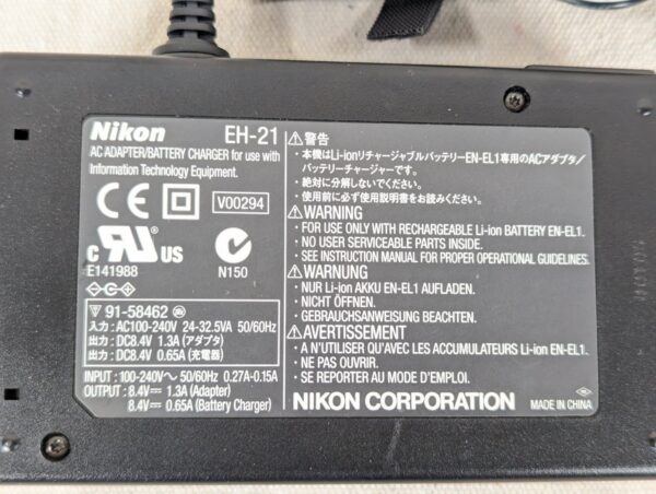Nikon EH-21 AC Adapter Battery Charger for EN-EL1 Li-ion Batteries Power Cord