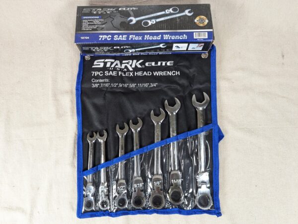 Stark Elite 7-Piece SAE Flex-Head Ratcheting Wrench Set Model 18704 New Condi...