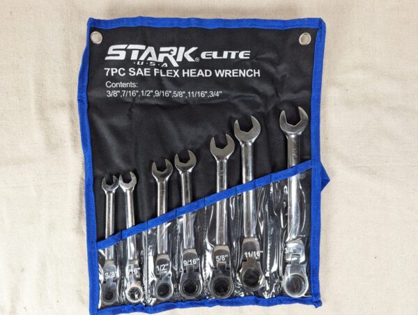 Stark Elite 7-Piece SAE Flex-Head Ratcheting Wrench Set Model 18704 New Condi...