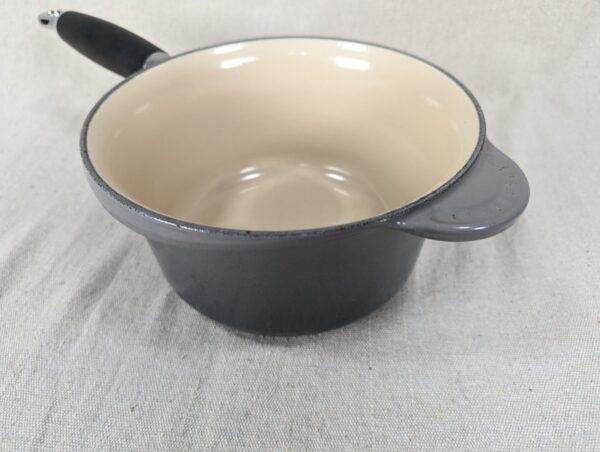 10-3117.jpg Vintage Le Creuset Enameled Cast Iron Saucepan 18cm Gray Cream Handle France ...