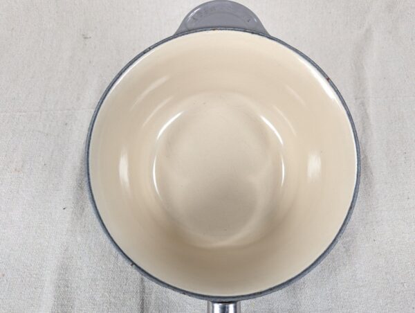 10-3119.jpg Vintage Le Creuset Enameled Cast Iron Saucepan 18cm Gray Cream Handle France ...