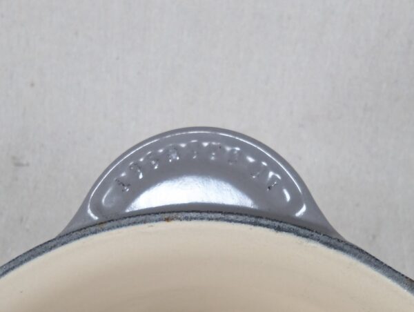 10-3120.jpg Vintage Le Creuset Enameled Cast Iron Saucepan 18cm Gray Cream Handle France ...