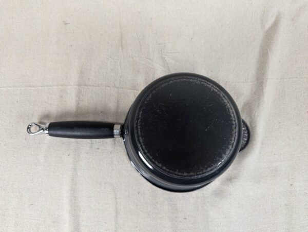 10-3121.jpg Vintage Le Creuset Enameled Cast Iron Saucepan 18cm Gray Cream Handle France ...