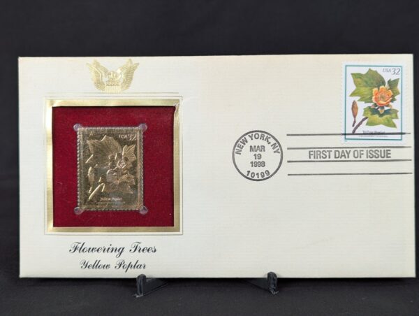10-313.jpg 1998 Postal Commemorative Society First Day Cover 22kt Gold Plated Yellow Poplar