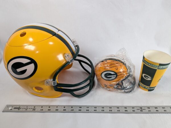 Green Bay Packers Fan Gear Lot Riddell Mini Helmet Snack Bowl Cup Collectible