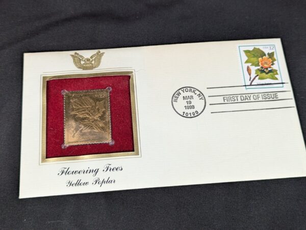 10-314.jpg 1998 Postal Commemorative Society First Day Cover 22kt Gold Plated Yellow Poplar