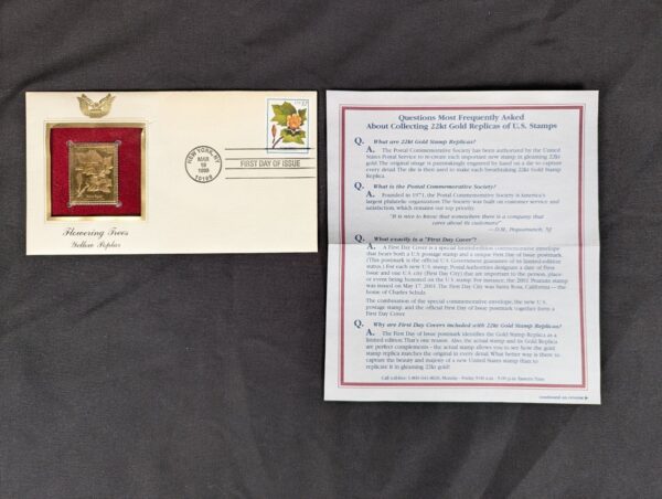 10-319.jpg 1998 Postal Commemorative Society First Day Cover 22kt Gold Plated Yellow Poplar