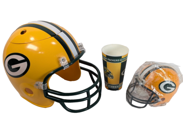 Green Bay Packers Fan Gear Lot Riddell Mini Helmet Snack Bowl Cup Collectible