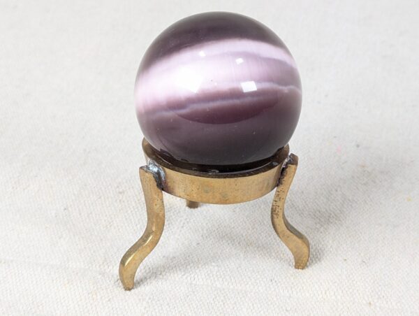 Vintage Purple Obsidian Glass Sphere on Three-Legged Brass Tripod Stand Decor