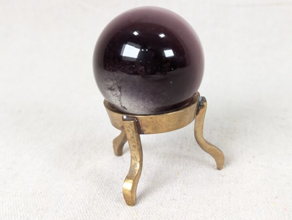 Vintage Purple Obsidian Glass Sphere on Three-Legged Brass Tripod Stand Decor