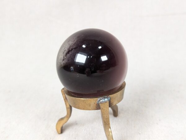 Vintage Purple Obsidian Glass Sphere on Three-Legged Brass Tripod Stand Decor