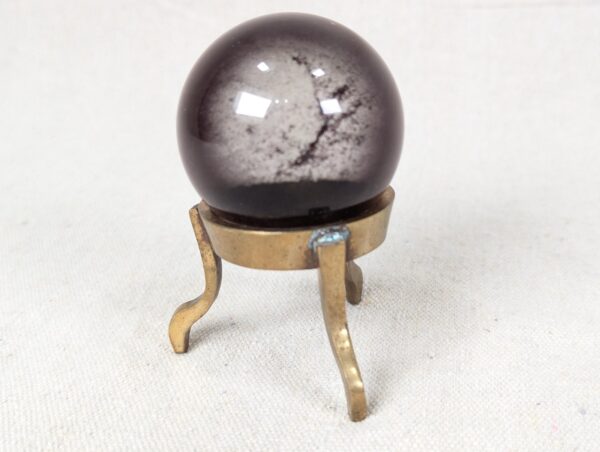 Vintage Purple Obsidian Glass Sphere on Three-Legged Brass Tripod Stand Decor