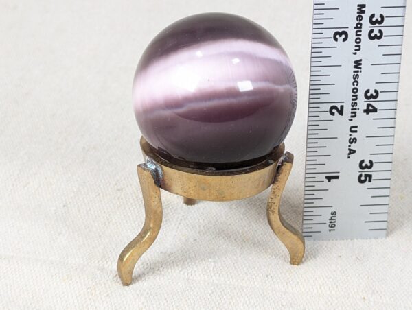 Vintage Purple Obsidian Glass Sphere on Three-Legged Brass Tripod Stand Decor