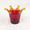 Red Crown Candle Holder Murano Style Amber Accents Made in Italy Thick Glass