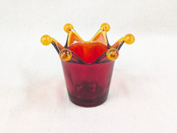 Red Crown Candle Holder Murano Style Amber Accents Made in Italy Thick Glass