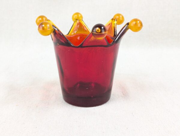 Red Crown Candle Holder Murano Style Amber Accents Made in Italy Thick Glass
