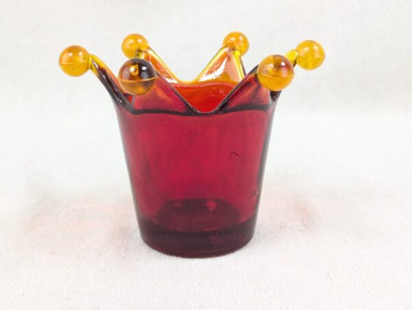 Red Crown Candle Holder Murano Style Amber Accents Made in Italy Thick Glass