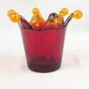 Red Crown Candle Holder Murano Style Amber Accents Made in Italy Thick Glass