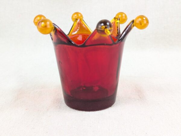 Red Crown Candle Holder Murano Style Amber Accents Made in Italy Thick Glass