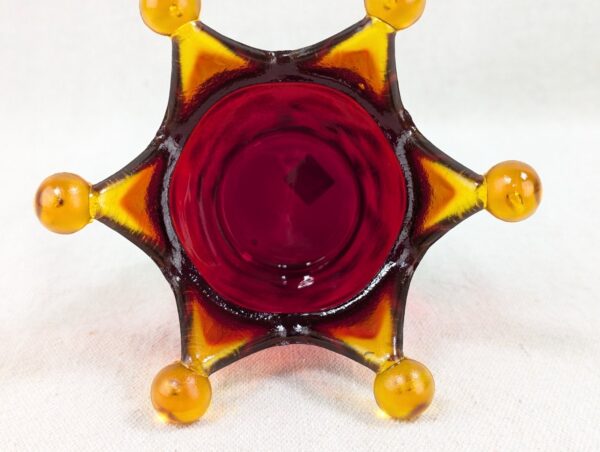 Red Crown Candle Holder Murano Style Amber Accents Made in Italy Thick Glass