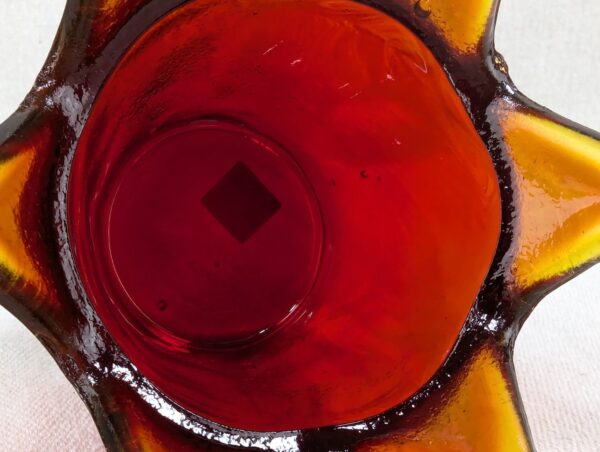Red Crown Candle Holder Murano Style Amber Accents Made in Italy Thick Glass