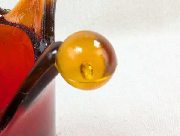 Red Crown Candle Holder Murano Style Amber Accents Made in Italy Thick Glass