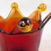 Red Crown Candle Holder Murano Style Amber Accents Made in Italy Thick Glass
