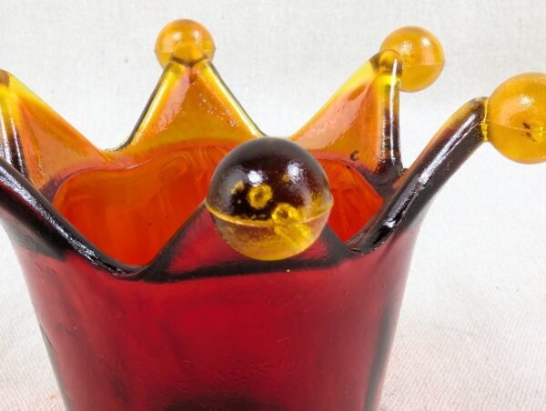 Red Crown Candle Holder Murano Style Amber Accents Made in Italy Thick Glass